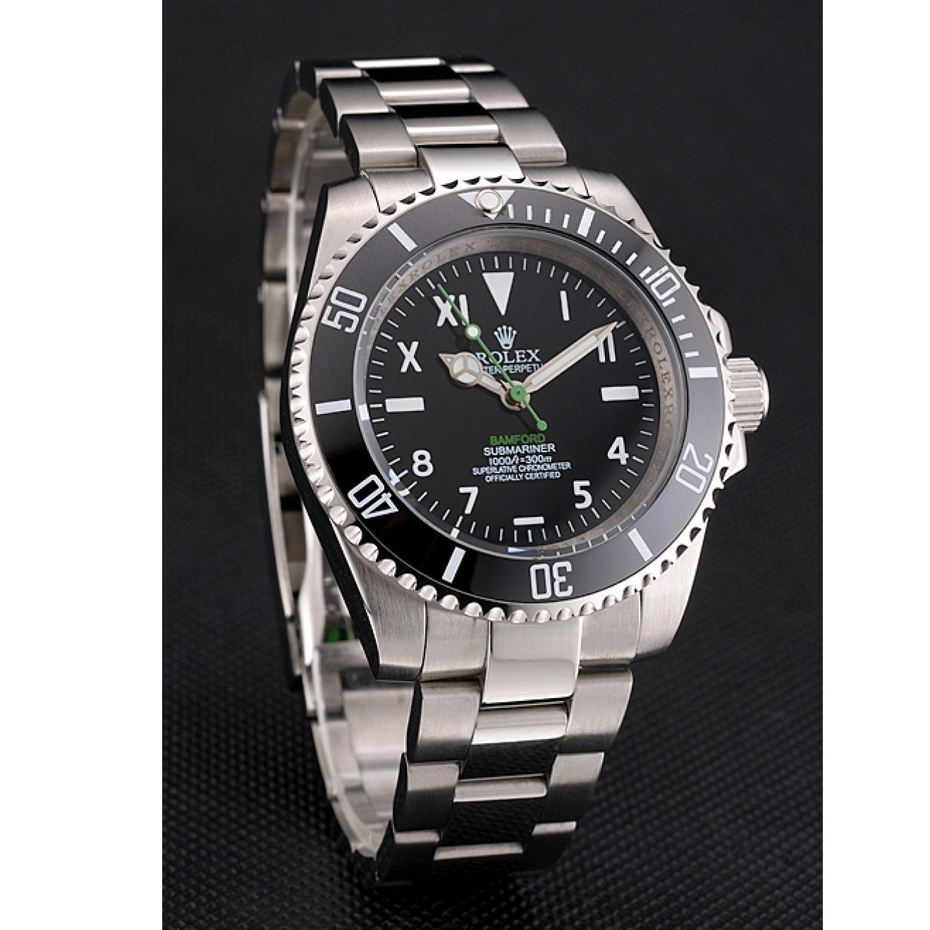 Rolex aaa copy Dial Bamford Stainless Steel Black Case Roman With Submariner Bracelet Black And Bezel Numerals Rolex 0525